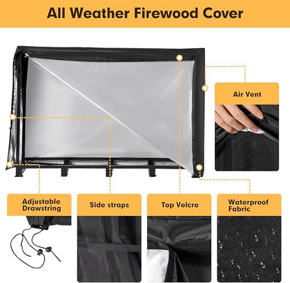 nalone 8FT Outdoor Firewood Rack with Cover&Carry Bag Heavy Duty Square Strong Stand Rack with Waterproof Cover for Fireplace Fire Pits Wood Pile Storage Holder Lumber Rack