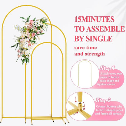 Wokceer Wedding Arch Backdrop Stand 6FT, 5FT, 4FT Set of 3 Gold Metal Arch Stand for Wedding Ceremony Baby Shower Birthday Party Decor