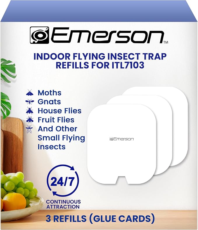 Emerson Fly & Bug Catcher Glue Card Refills – 3-Pack Replacement Boards for Emerson Model ITL7103 – Strong Adhesive, Mess-Free, & Easy to Use