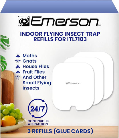 Emerson Fly & Bug Catcher Glue Card Refills – 3-Pack Replacement Boards for Emerson Model ITL7103 – Strong Adhesive, Mess-Free, & Easy to Use