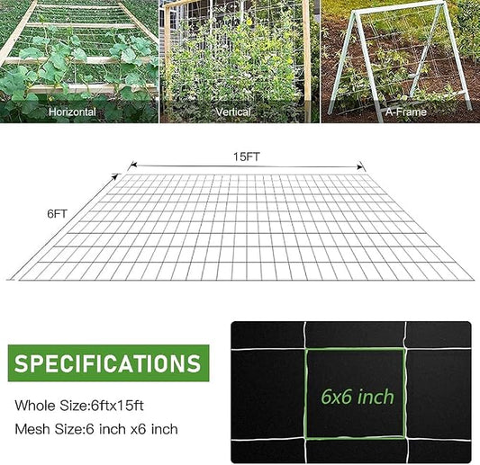 Trellis Netting, CANAGROW Heavy-Duty Garden Plant Trellis Netting for Climbing Plants, Outdoor Indoor Grow Net for Beans Tomatoes Peas Pumpkin Flowers, 𝟔 𝐱 𝟏𝟓𝐟𝐭, Pack of 4
