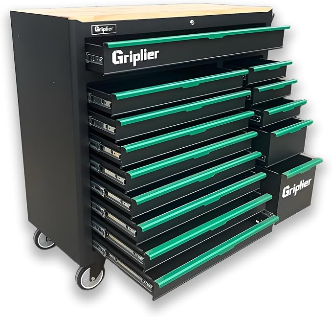 14-Drawers Rolling Tool Chest with Wood Workbench,Brake Casters,Lock & Key,Heavy-Duty Steel Tool Cabinet Storage, for Home,Garbge or Workshop Use (14 Drawers)