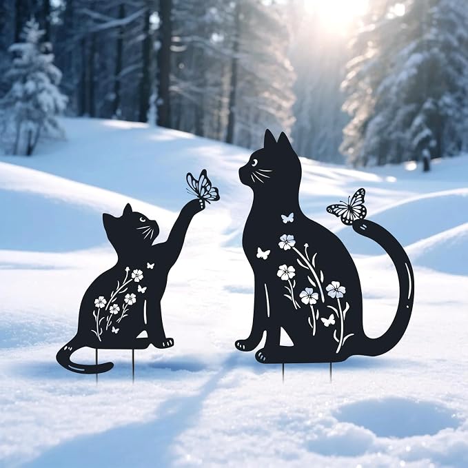 WACLSTDAY Cat Metal Decorative Garden Stakes,Gifts for Women/Men/Cat Lovers,Black Silhouette Statues Summer Garden Decor for Outdoor, Yard Art, Outside,Patio,Forests,Lawn Ornaments