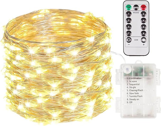 Fairy Lights Battery Operated 33FT 100 LED Twinkle String Lights Warm White | Remote Control, 8 Modes, Timer, Adjustable brightness, Waterproof Lights for Indoor Outdoor Classroom Christmas Decor