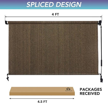 KANAGAWA Outdoor Roller Shade 4'X8' Mocha Exterior Cordless Patio Roll Up Shades for Outside Pergola Porch, Outdoor Blinds for Patio