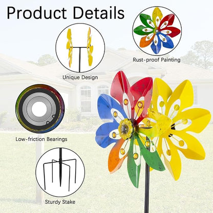 Stargarden Outdoor Wind Spinner, 64 * 14.2" Double Wind Sculptures | Colorful Metal Windmill for Garden Patio Yard Decor