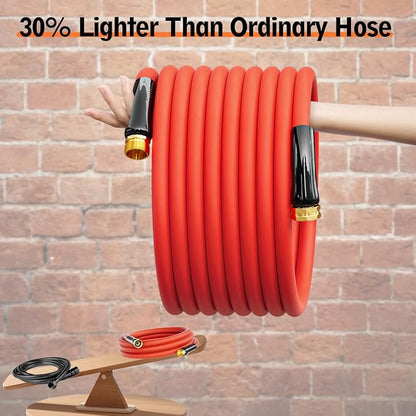 5/8" Hot/Cold Garden Water Hose 25ft, -50℉ to 190℉, Flexible & Lightweight, Heavy Duty Rubber Pipe with 3/4" Brass Fittings for All-weather Outdoor, Yard, Farm, Red