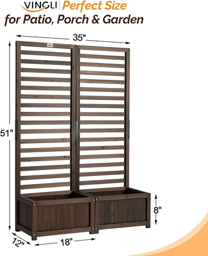 VINGLI Wooden Planter with Trellis, 51" Height Elevated Garden Beds Outdoor, FreeStanding Planter Box with Drainage Holes for Flower, Vegetable, Fruit, Herb in Garden, Patio, Balcony - 2PCS