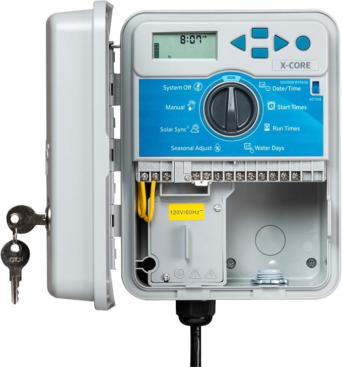 Hunter X-Core Sprinkler Timer, 6-Zone Indoor/Outdoor Sprinkler Controller | Indoor/outdoor 6-zone irrigation controller with seasonal adjustment, memory backup, manual controls, and no WiFi needed