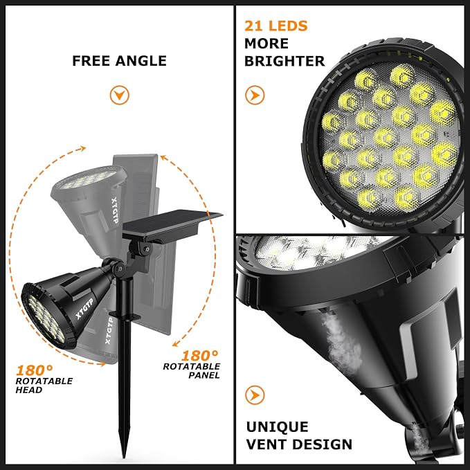 Solar Lights Outdoor, Ultra Bright 21 LEDs IP67 Waterproof Landscape Lighting for Outside, 2-in-1 Adjustable Solar Wall Lights for Garden Yard Pathway - Auto On/Off, 4 Pack (Cool White)