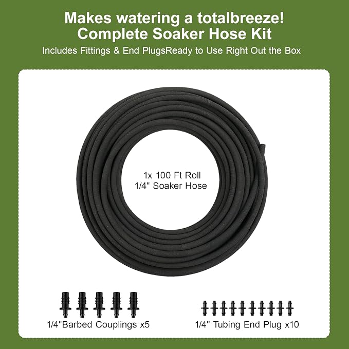 Soaker Hose 1/4 Inch 100ft, Garden Soaker Hose for Garden Beds, Trees & Flower Beds, Uniform Seepage Irrigation Hose