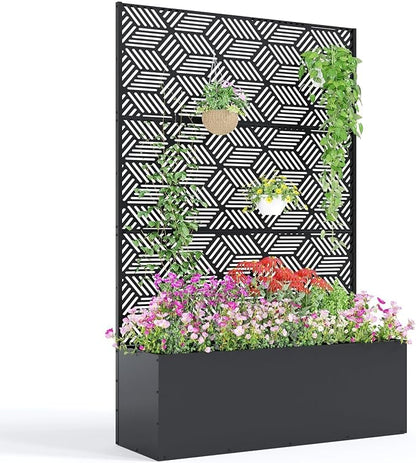 GarveeLife Metal Planter Box with Trellis, 71"x47"x16" Raised Garden Bed for Climbing Plants, Vegetables, Vines, Privacy Planters for Patio with Drainage Holes, 15.7" Deep Planting Bed
