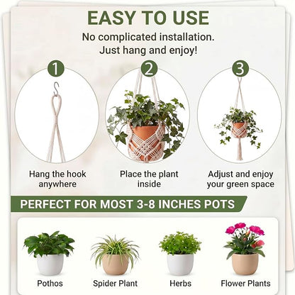 Shappy 1 Pack Boho Macrame Plant Hanger, Large Hanging Planter Plant Holder Pot Hanger Hanging Basket Wall Planters, Plants Lover Gift for Indoor Garden (Diamond Knot Macrame,White)