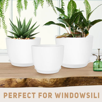 YNNICO Plant Pots 12/10/9 inch Set of 3, Flower Pots with Multi Mesh Drainage Holes, Large Planters for Indoor Outdoor Garden Plants and Flowers. (White)