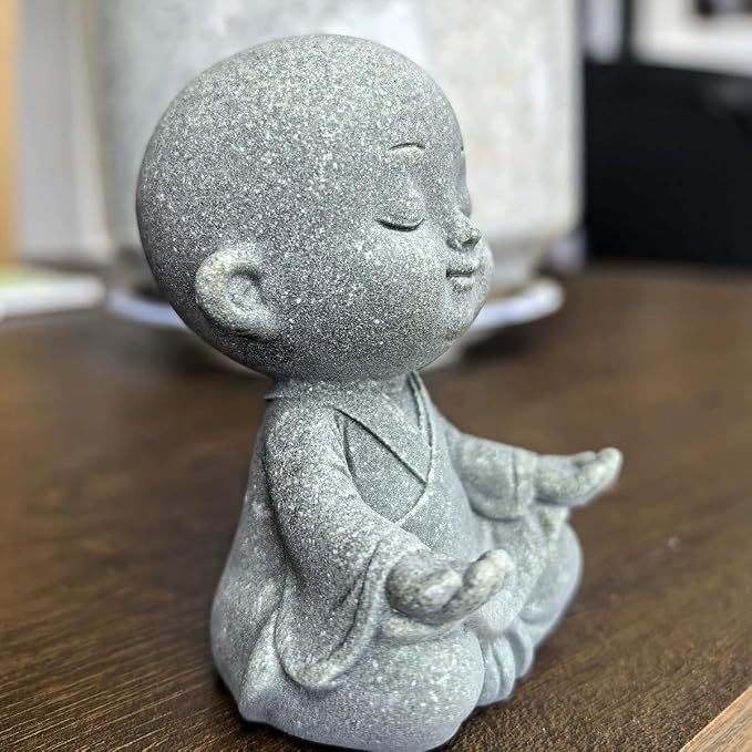 Sitting Buddha Meditation Zen Figurines Decor Small Monk Statue for Fish Tank Aquarium Garden Decoration (Gray)