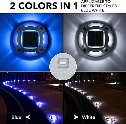 AGPTEK Solar Driveway Lights Outdoor 1 Pack, 2 Color Modes LED Deck Dock Marine Waterproof Security Marker Lights for Step Sidewalk Stair Garden Pathway Walkway Yard(Blue Light/Cool White)