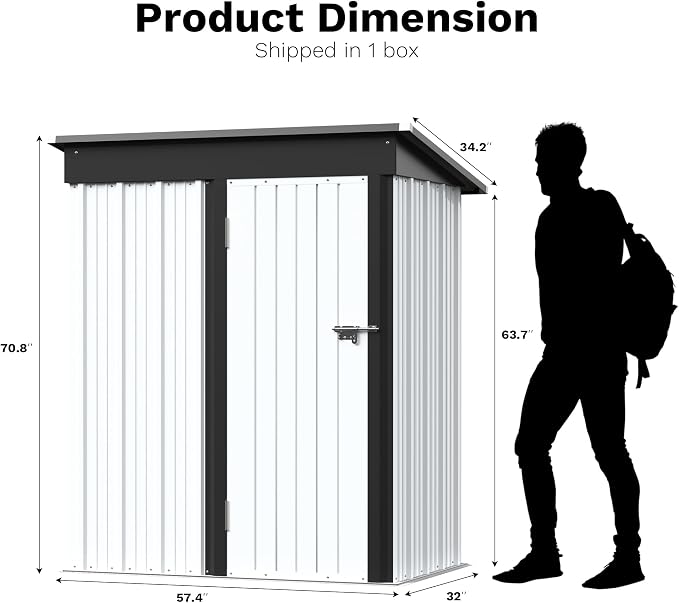 Greesum Outdoor Storage Shed 5 x 3 ft. Utility Tool Shed Metal Storage Garden Shed with Door & Lock for Patio Storage, White
