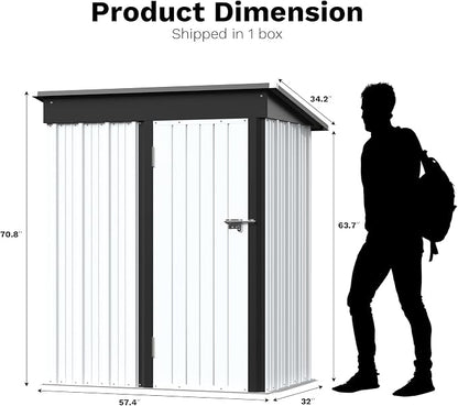 Greesum Outdoor Storage Shed 5 x 3 ft. Utility Tool Shed Metal Storage Garden Shed with Door & Lock for Patio Storage, White