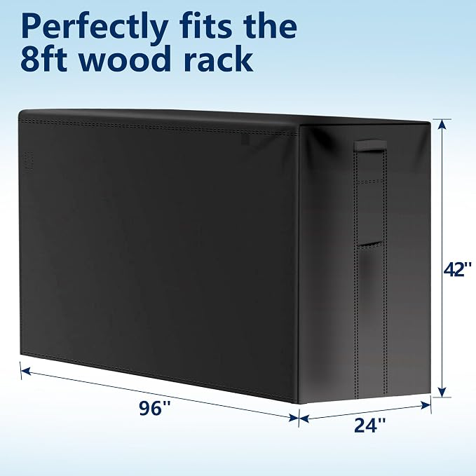 AMAGABELI GARDEN & HOME 8ft Firewood Cover Waterproof Log Rack Cover Outdoor Wood Rack Cover Heavy Duty 600D Oxford Firewood Storage Cover Fire Wood Holder Cover Black