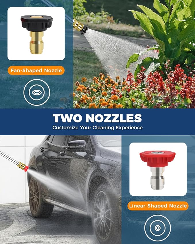 Jet Nozzle Power Washer for Garden Hose with 2 Different Nozzles and Quick Connectors, 2026 Upgrade 17 inch 2-In-1 High Pressure Wand for Patio Car Pet Garden Outdoor Cleaning (Black)