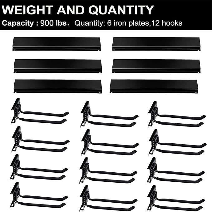 Wallmaster Garage Storage Organization Wall Mount, Garden Tool Rack Organizer Heavy Duty Folding Chair Hangers with 12 Adjustable Hooks 96inch Tracks Max Load 900lb