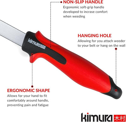 Kimura Pro Crack Weeder Crevice Tool, Japanese SK5 Steel, 10.5 inches, Non-Slip Ergonomic Handle, Side Walk Weed Puller, Garden Lawn Yard Tool for Patio, Sidewalk, Deck, Driveway, Cracks