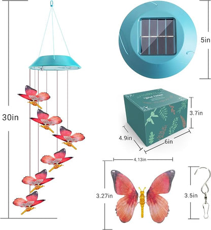 Toodour Solar Wind Chime, Color Changing LED Swaying Butterfly Wind Chimes, Upgrade Butterfly with Fluttering Wings, Waterproof Solar Outdoor Light Decor for Garden Window Patio, Gift for Mom Grandma