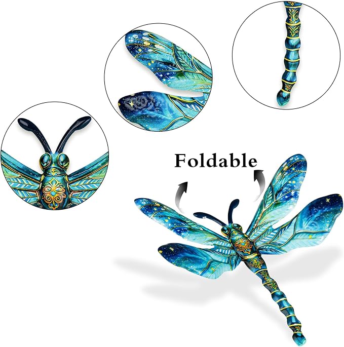 SUNREEK Metal Dragonfly Wall Decor - 9.6" Outdoor Fence Wall Art, Hanging Decorations for Garden Yard Patio Room Decorations, 4 Pack (Color-2)