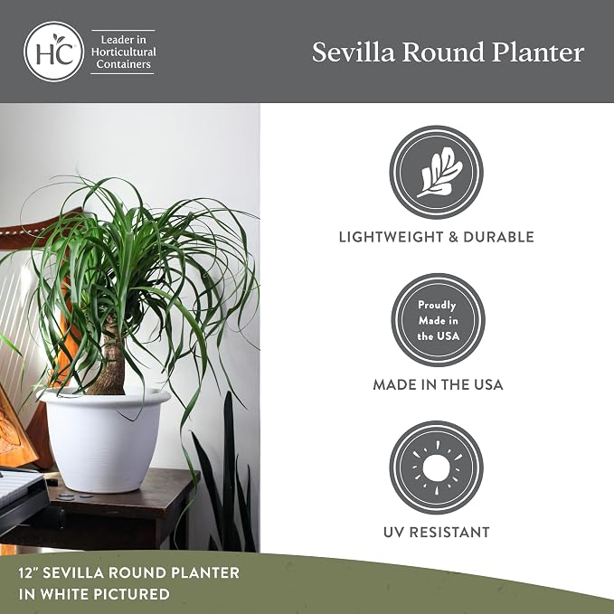 The HC Companies Sevilla Flower Planters - Outdoor & Indoor Planter - Round Self Watering Plant Pots for Herbs & More (14”, Cottage Stone, Pack of 2)