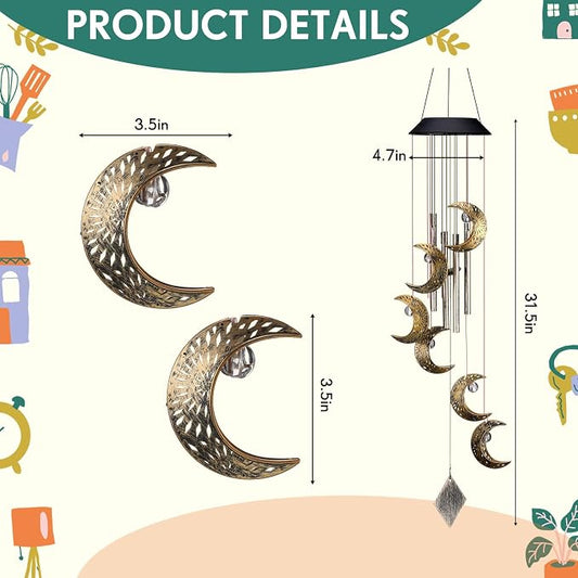 Colingmill Solar Wind Chimes for Outside Waterproof Hanging Wind Chimes Lights Outdoor Decor Yard Garden Gifts for Mother Mom Grandma Wife Neighbors(Moon,Warm Colored Lights)