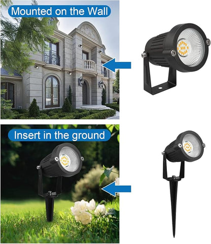 Low Voltage Landscape Lighting with Spike (10-Pack with Connector) | 7W Low Voltage LED Landscape Lights with Connectors Outdoor 12V Super 900LM Warm White Waterproof Garden Pathway Lights
