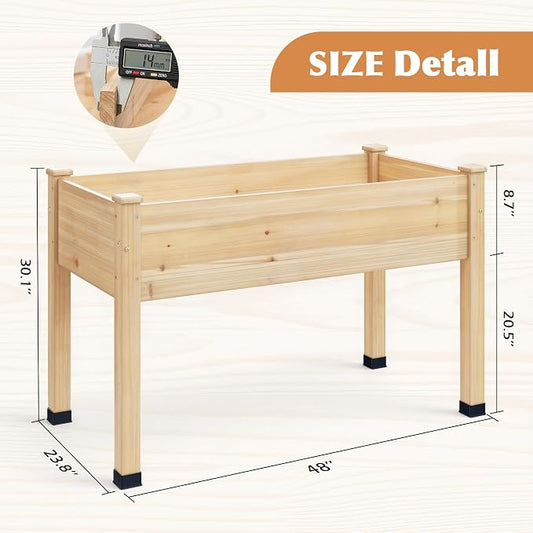 Wood Raised Garden Bed, 48x24x30in Elevated Wooden Planter Box with Legs Standing Growing Bed for Backyard, Patio, Balcony with Bed Liner, 200 Pound Capacity 2PCS