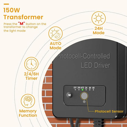 Low Voltage Landscape Lighting Kit, 12W Landscape Lights with 150W Transformer 65FT UL-Listed Wire & Connectors, 2700K Waterproof Outdoor Garden Lights for Yard House Tree 12V-24V 8Pack