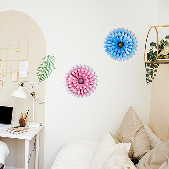 AHYS Metal Flowers Wall Decor Indoor Outdoor Metal Wall Art for Farmhouse Home Living Room Bedroom Bathroom Garden Decor – Blue