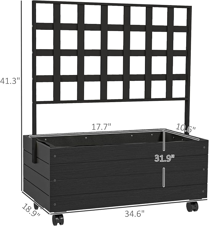 Outsunny Raised Garden Bed with Trellis and Wheels, Outdoor Wooden Elevated Planter Box, Freestanding Raised Flower Bed for Climbing Plants, Flowers, Herbs and Vegetables