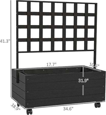 Outsunny Raised Garden Bed with Trellis and Wheels, Outdoor Wooden Elevated Planter Box, Freestanding Raised Flower Bed for Climbing Plants, Flowers, Herbs and Vegetables