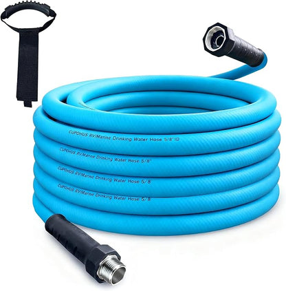 Cupohus RV Water Hose 50FT with Strain Relief Ends, Kink-Resistant Drinking Water Hose, 5/8''ID Potable Food Grade Hose with Storage Strap for RV, Marine, Camper, Truck, Car, Garden