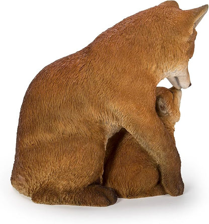 HI-LINE Gift Cuddling Mother and Baby Fox Garden Statue, Brown (87719-I)