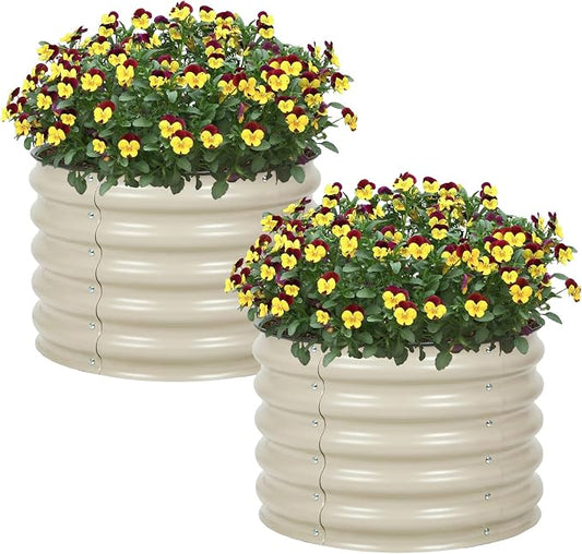 Aoodor 2 Pack 17" Tall 24" Metal Raised Garden Bed, Outdoor Planter Box and Raised Garden Kit for Vegetables, Flowers, and Herbs, Beige