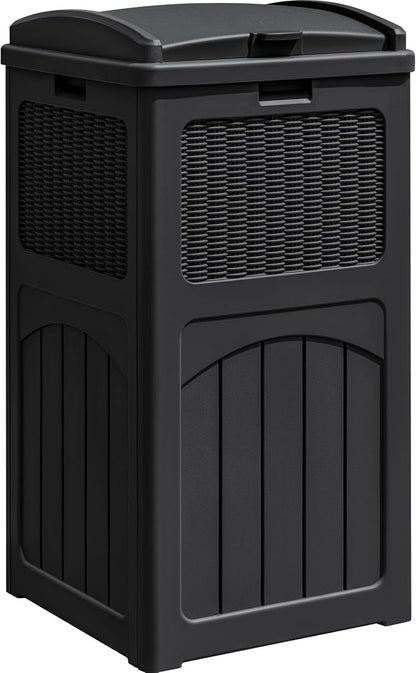 Greesum 33 Package Delivery Box for Outside, Waterproof Resin Garbage Bin with Lid for Hideaway, Deck, Patio, Black