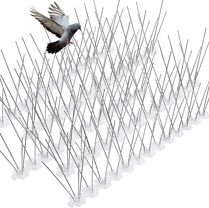 Bird Spikes for Pigeons Small Birds Stainless Steel 200 feet Coverage Outdoor Use Bird Spikes Strips for Fence with 304 Stainless Steel Pins and Plastic Base Flexible Use