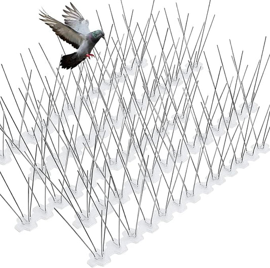 Bird Spikes for Pigeons Small Birds Stainless Steel 200 feet Coverage Outdoor Use Bird Spikes Strips for Fence with 304 Stainless Steel Pins and Plastic Base Flexible Use