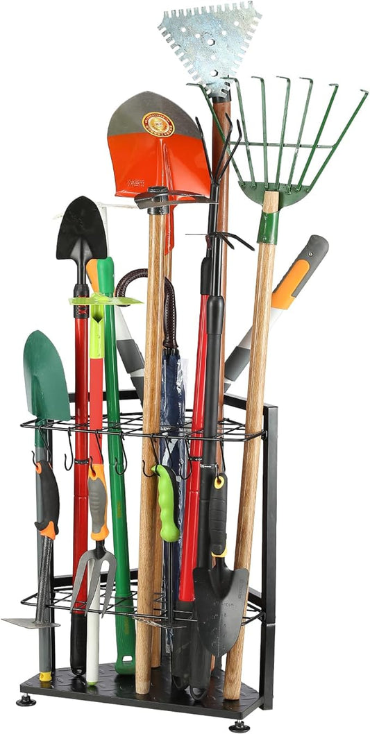 UU-Major Garden Tool Organizer,Yard Tool Rack Heavy Duty,Free Standing for Garage Corner,Garage Organization,Garage Organizers and Storage,Garden Tool Holder for Lawn,Shed,Outdoor,Metal