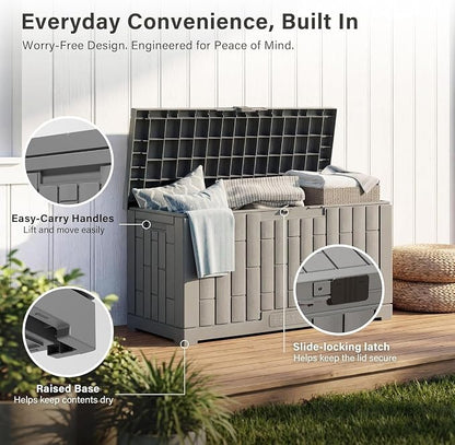 EAST OAK Outdoor Storage Box, 60 Gallon Deck Box Indoor and Outdoor Use, Waterproof Resin Storage Bin for Patio Cushions, Gardening Tools, Lockable, UV Resistant, Ash Grey
