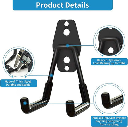 GeeWatom Garage Storage Utility Hooks，Garage Garden Tool Organizer，Steel Wall Mount Hooks, Garden Small U Hooks (6 Pack-Black)