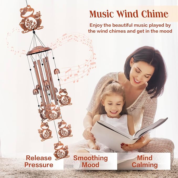 Frog Wind Chimes Outdoor Frog Gifts for Women Men Mom Gardening Birthday Gifts Metal Memorial WindChimes for Outside/Indoors, Lawn, Patio, Yard Art, Garden Decor, Yard Decorations