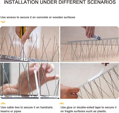 OFFO Bird Spikes Pre-Assembled for Pigeons Birds, Cover 48.7 Feet Durable Bird Spikes with Stainless Steel for Fence Roof Mailbox Window