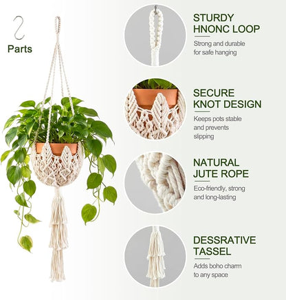 Shappy 1 Pack Boho Macrame Plant Hanger, Large Hanging Planter Plant Holder Pot Hanger Hanging Basket Wall Planters, Plants Lover Gift for Indoor Garden (Twist Braid,White)