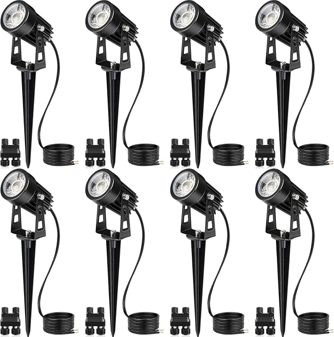SUNVIE 3W Low Voltage Landscape Lighting Spot Lights with Connectors 8Pack | Waterproof Low Voltage Spotlight 3000K Warm White Outdoor LED Landscape Lights for Yard Garden House Tree Wall