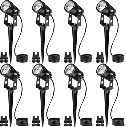SUNVIE 3W Low Voltage Landscape Lighting Spot Lights with Connectors 8Pack | Waterproof Low Voltage Spotlight 3000K Warm White Outdoor LED Landscape Lights for Yard Garden House Tree Wall